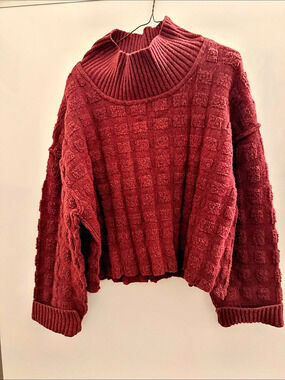 New Friends Colony Textured Turtleneck Sweater in Burgundy Size Medium